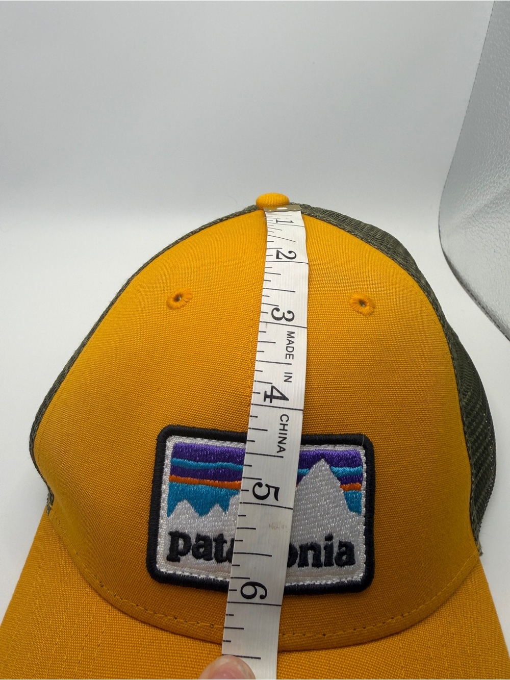 Patagonia P-6 Logo Trucker Hat in Yellow and Olive Green - Picture 10 of 10